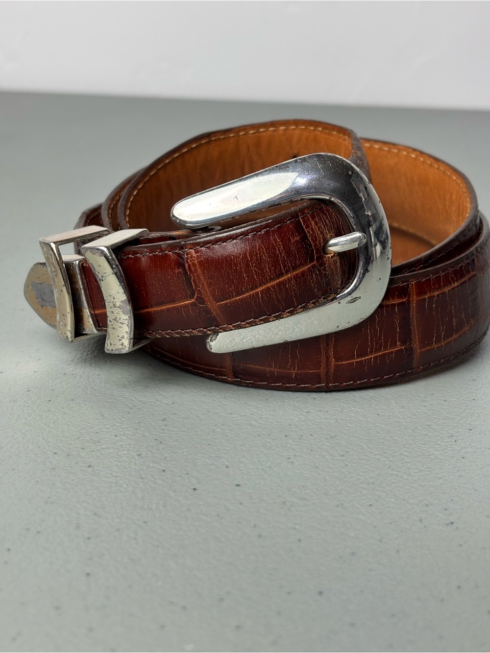 Onyx Brighton Men's Brown Leather Dress Belt 38